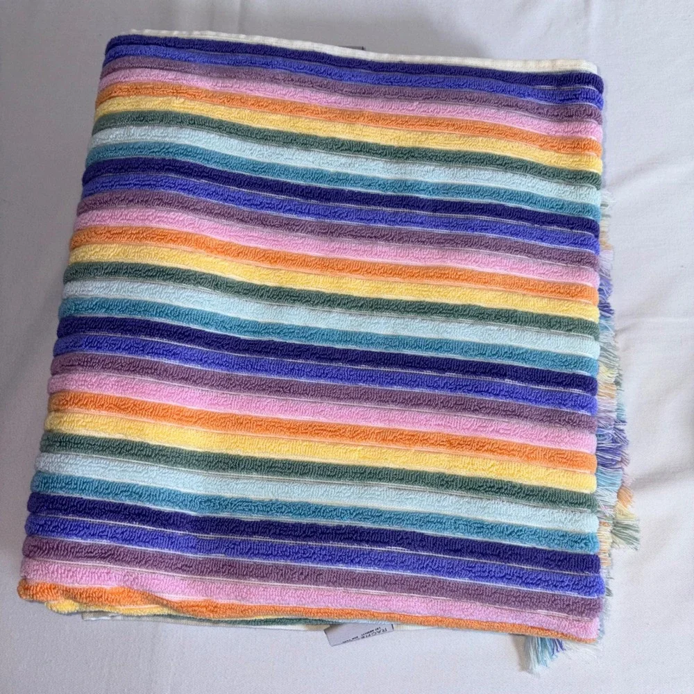 Rachel Zoe Bath Towel Set 30 x 56  Multicolor New Cotton Striped Fringe 4 piece